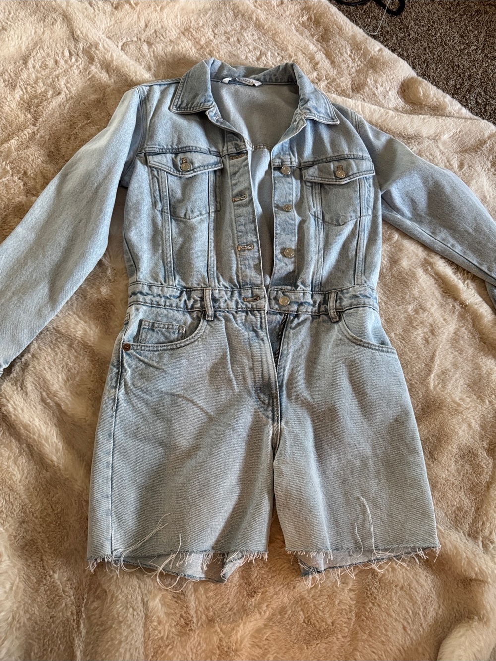 Zara Light Wash Denim Romper - Pale Blue